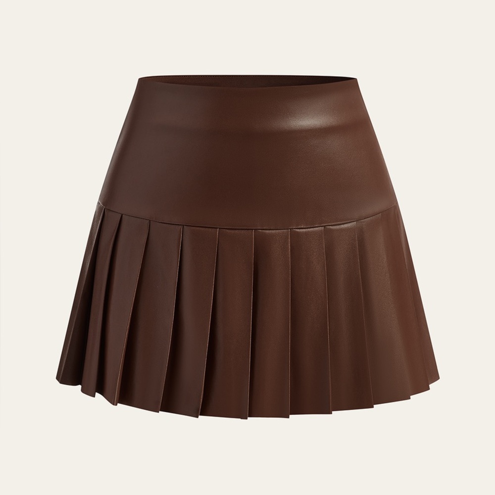 Commense Faux Leather High-Waist Pleated Mini Skirt Large NWT